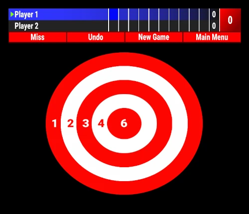 A projected standard target game screen for axe throwing